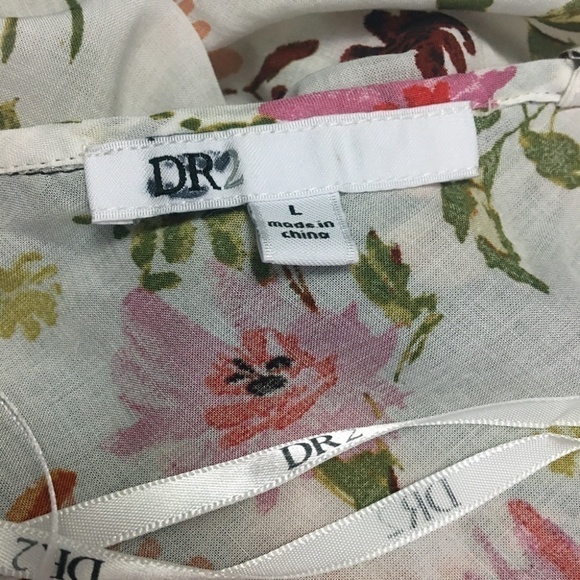 Nordstrom DR2 Rayon Top Shirt Blouse Ruffles Fluttery Floral Keyhole Tie Bow - Picture 9 of 12